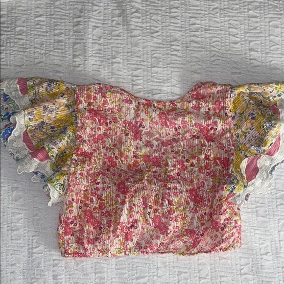 LoveShackFancy Kielle Ruffle Crop Top Floral Boho Women's Top sz Large - Picture 4 of 12